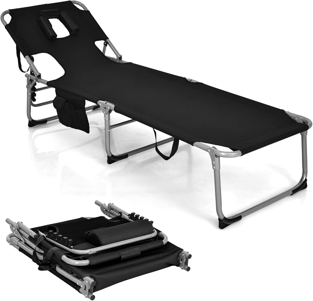 Giantex Beach Chair Chaise Lounge - Tanning Chair with Face Arm Hole, Detachable Pillow, Adjustab... | Amazon (US)