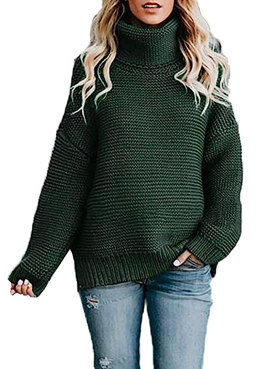 Asvivid Womens Turtleneck Long Sleeve Chunky Knit Pullover Sweater Tops | Amazon (US)