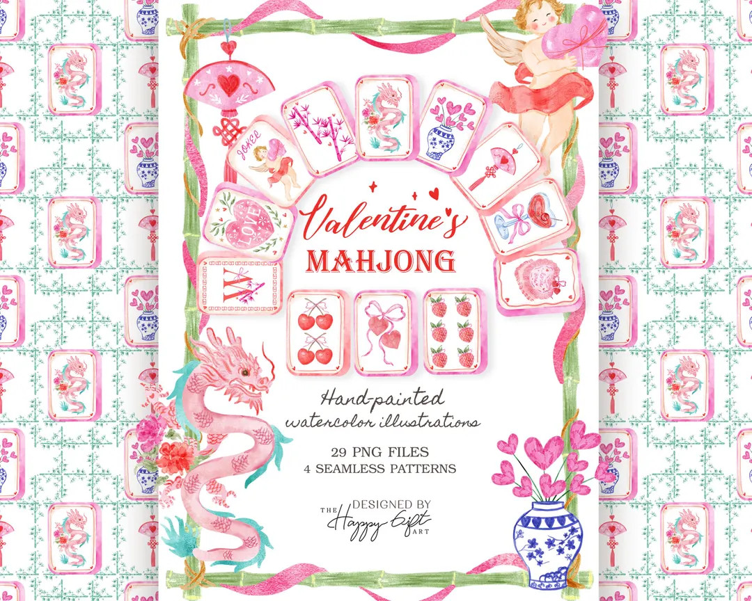 Valentine's Mahjong Tiles - Mahjong Party Cliparts - Mahjong PNG Clipart - Mahjong Seamless Patte... | Etsy (US)