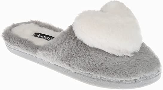 kensie Women's Faux Fur Slide Slippers with Heart Pom Poms | Amazon (US)