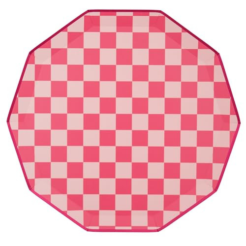 Bonjour Fete Hot Pink Checkered Paper Party Plates | Disposable Plates For Birthday, Valentine's Day | Sturdy Dinner Plates| Premium Party Supplies | Happy Birthday Decorations | Pack of 8, 10.5" D | Amazon (US)