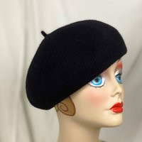 Black Wool Knit Button Beret, Handmade Hat | Etsy (US)