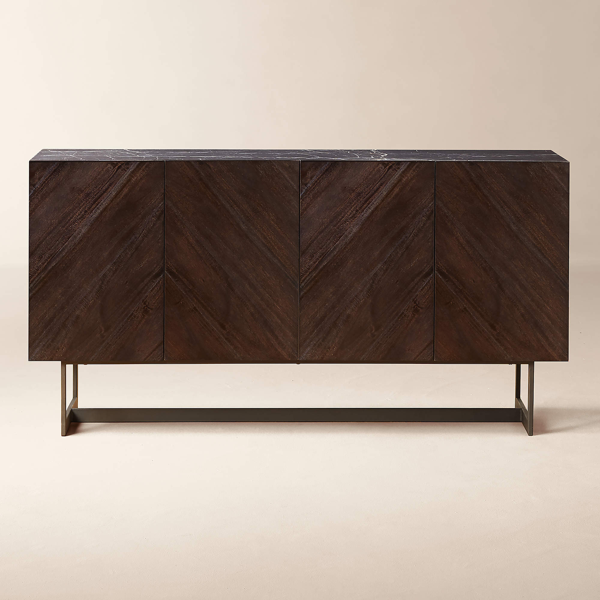 Suspend 57" Charcoal Wood Media Console with Black Marble Top + Reviews | CB2 | CB2