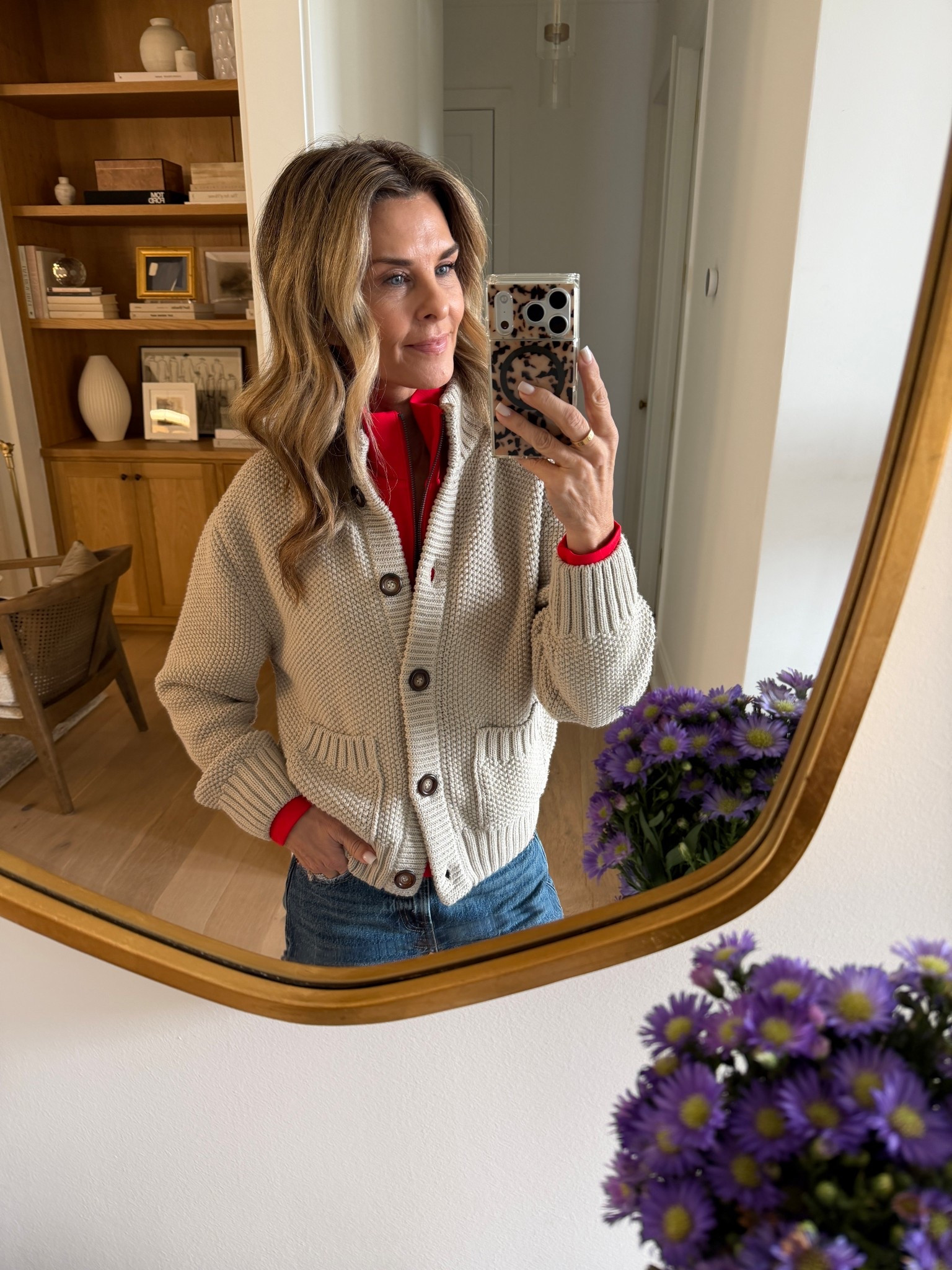 -Layering with my red,  soft Zip-up jacket sz S on sale now. 
-Chunky knit cardigan. Warm and cozy, sz S 


#LTKOver40 #LTKootd #LTKSaleAlert