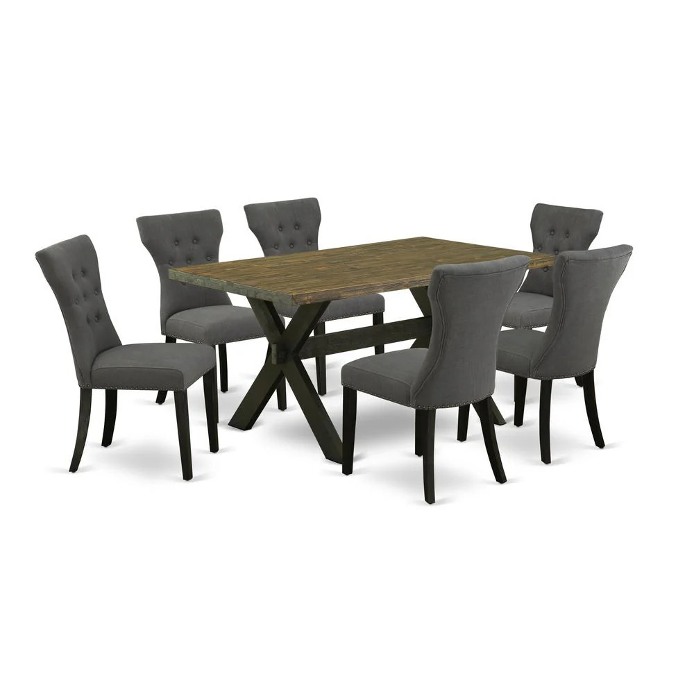 7-Piece Rectangular Dining Table Set - 6 Parson Chairs and a Rectangular Dining Table Solid Wood Structure | Shop Simon