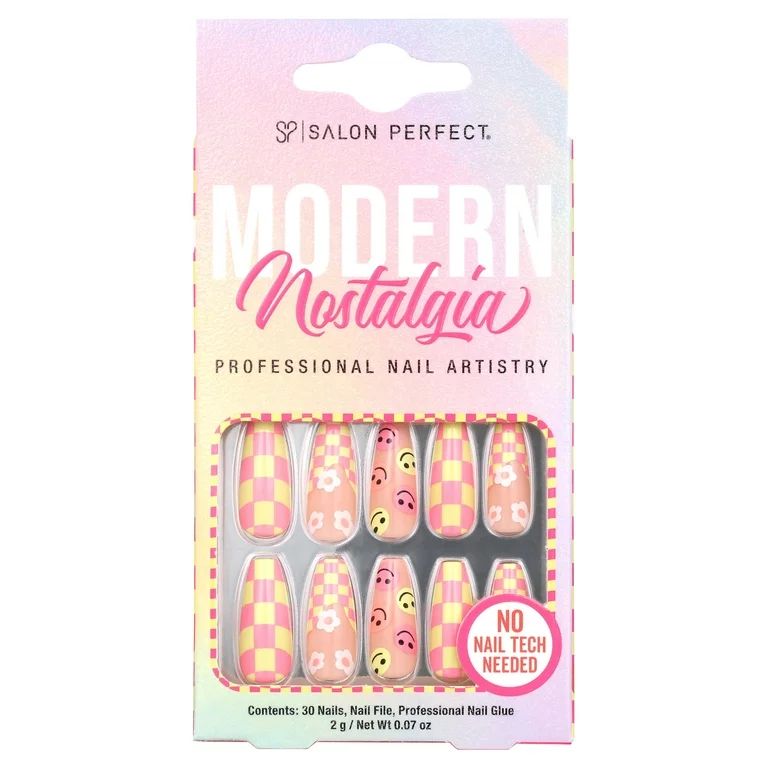 Salon Perfect Artificial Nails, 115 Modern Nostalgia Pink Checkers, File & Glue Included, 30 Nail... | Walmart (US)