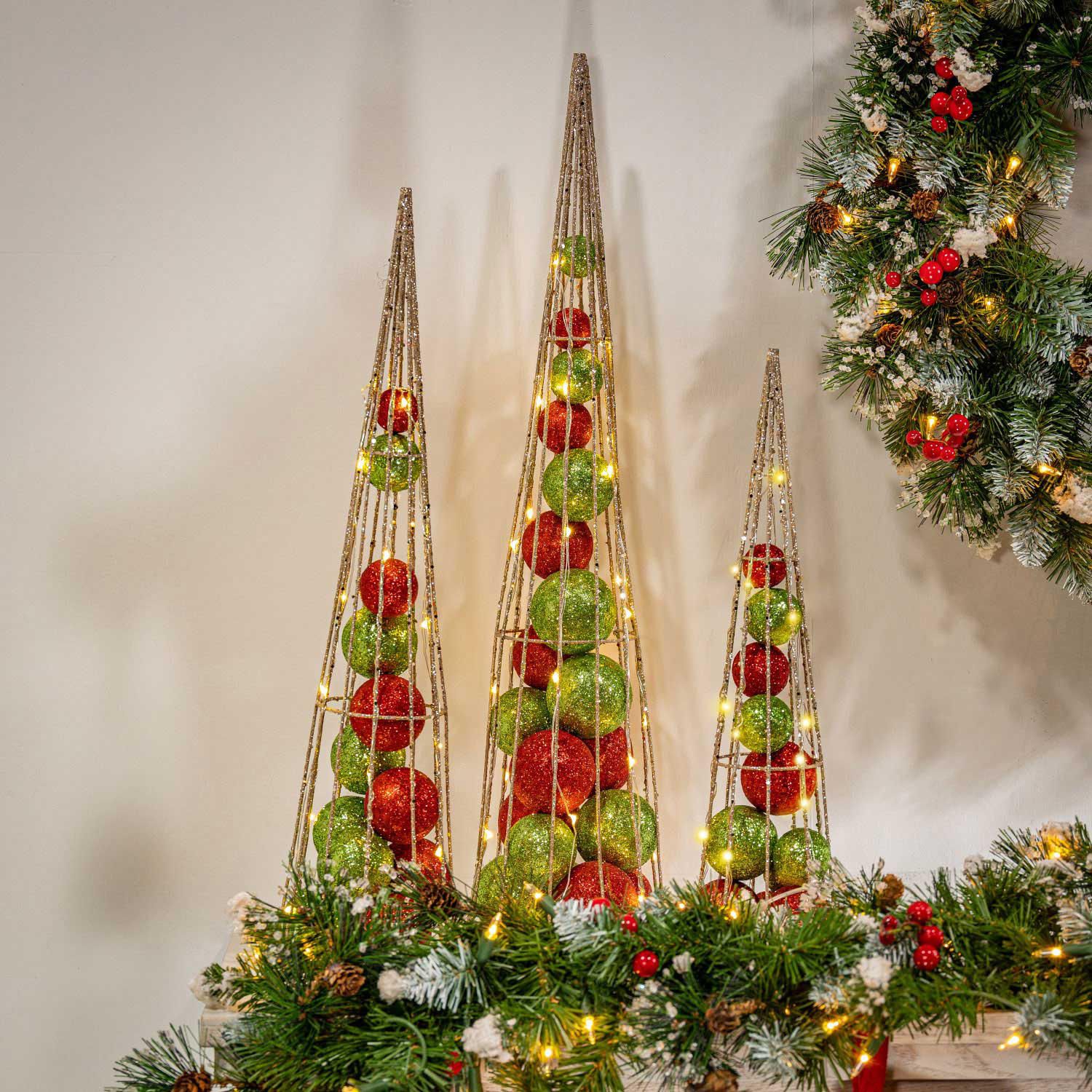 Red and Green Ornament-Filled Cone Trees, Set of 3 | Sam's Club
