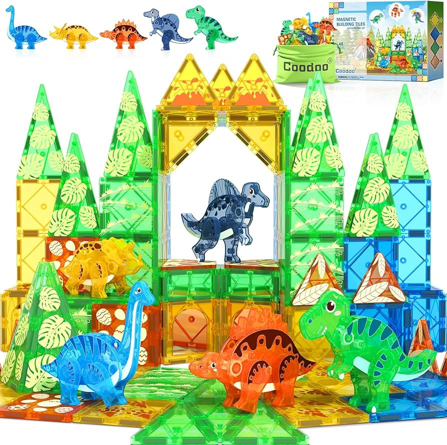 Dinosaur Toys Magnetic Tiles 3D Movable Dinos for Kids 3-5 5-7 Toddler Outdoor Sensory Toys, STEM... | Amazon (US)