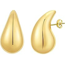 Apsvo Chunky 14K Gold Plated Hoop Earrings for Women, Lightweight Waterdrop Hollow Open Hoops, Hy... | Amazon (US)