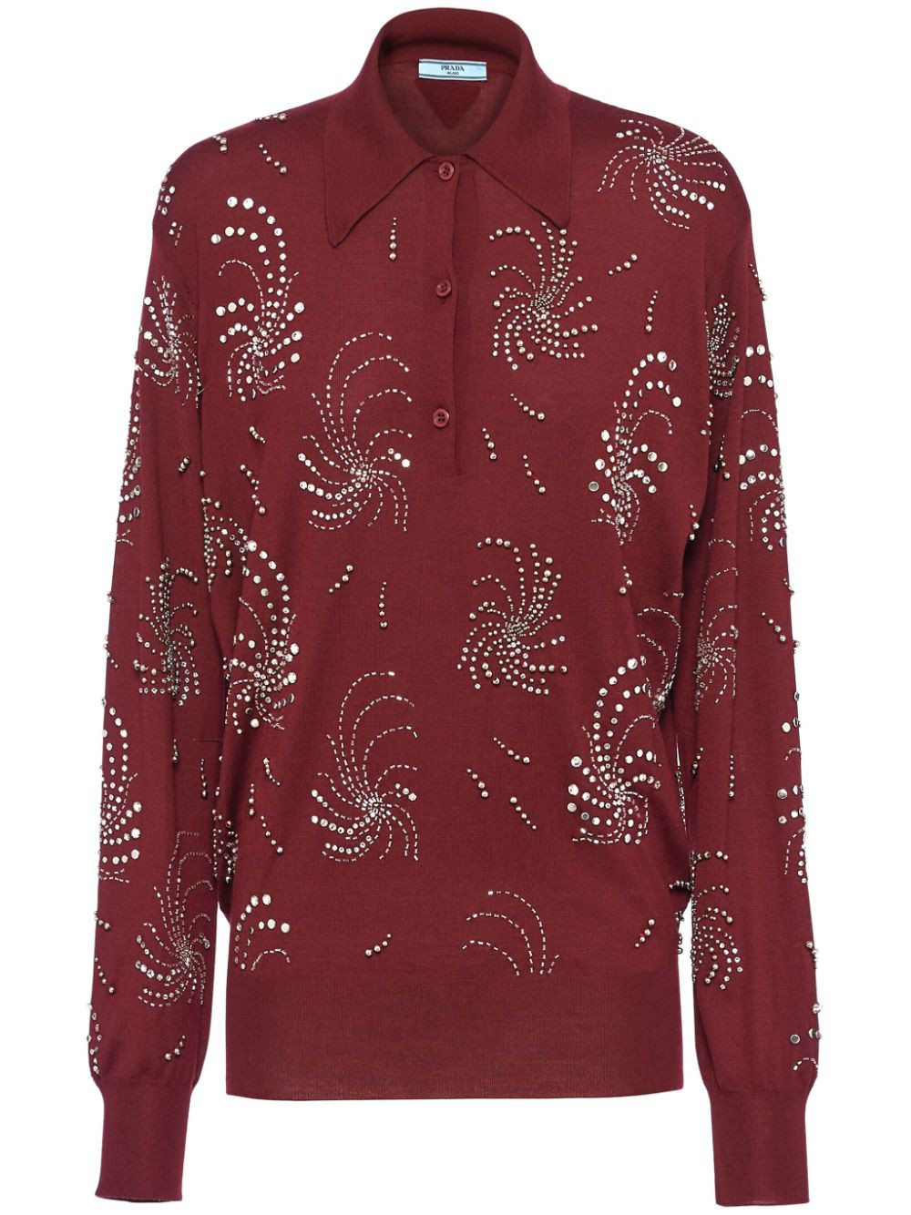 Prada crystal-embellished cashmere polo shirt - Red | Farfetch Global