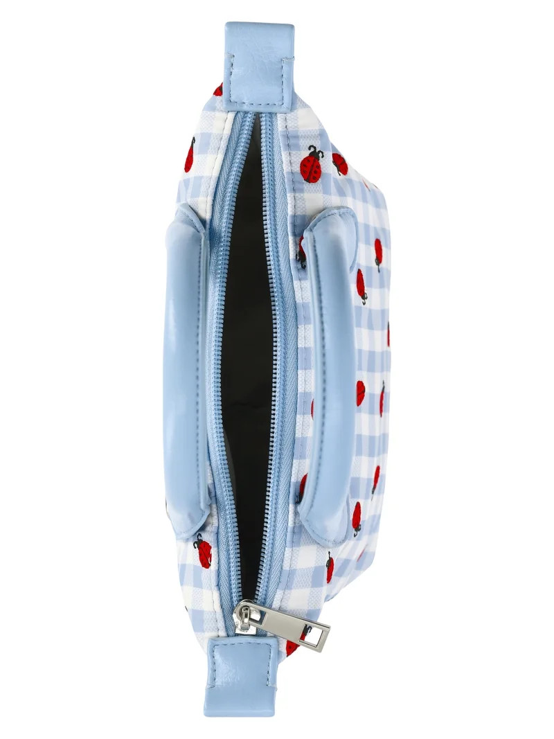 No Boundaries Women's Mini Tote Crossbody Bag, Sky Gingham with Ladybug Embroidery | Walmart (US)