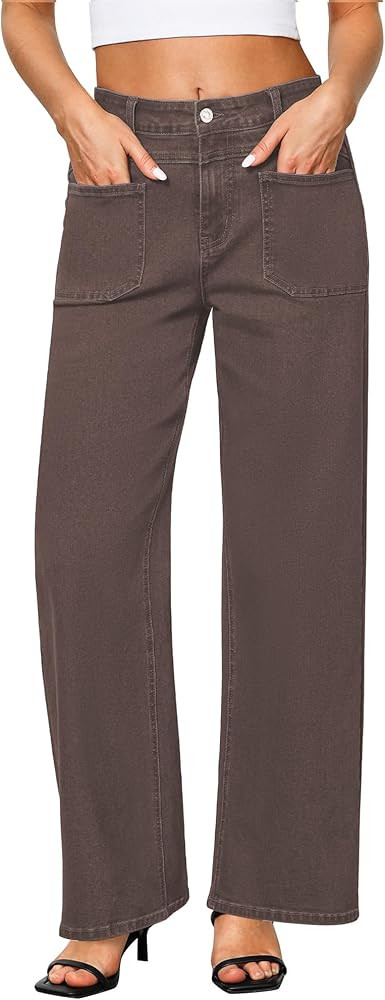 GRAPENT Wide Leg Jeans for Women Trendy High Waisted Loose Straight Leg Stretchy Retro Denim Pant... | Amazon (US)