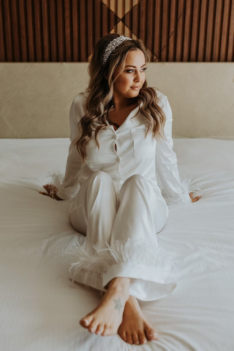 Feather pajama set | Feather Pajamas | Feather pj pant set | Bachelorette Pajama | Honeymoon Paja... | Etsy (US)