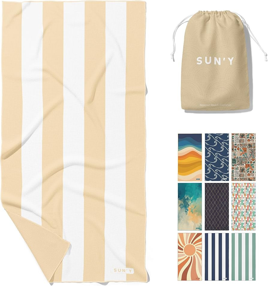 SUN'Y Waffle Microfiber Beach Towel \u2013 Sand Free, Quick Dry, Ultra Absorbent, Lightweight & C... | Amazon (US)