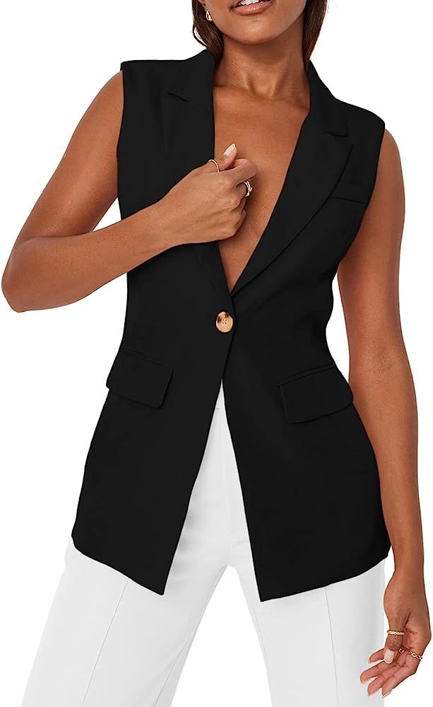 Teurkia Womens Sleeveless Single Breasted Blazer Casual Office Wear Vest Jacket | Amazon (US)