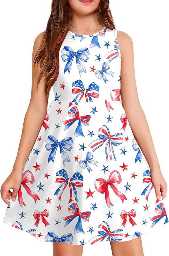 YI XIANG RAN Kids 4th of July Dress for Girls American Flag Shirt Patriotic Sleeveless Dress Inde... | Amazon (US)