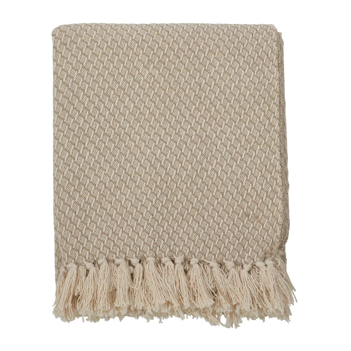 50"x60" Classic Tassel Trim Throw Blanket Beige - Saro Lifestyle: Cotton, Mid-Century Modern, Mac... | Target