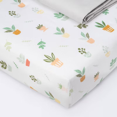 Fitted Crib Sheet - Cloud Island™ Plants/Gray 2pk | Target