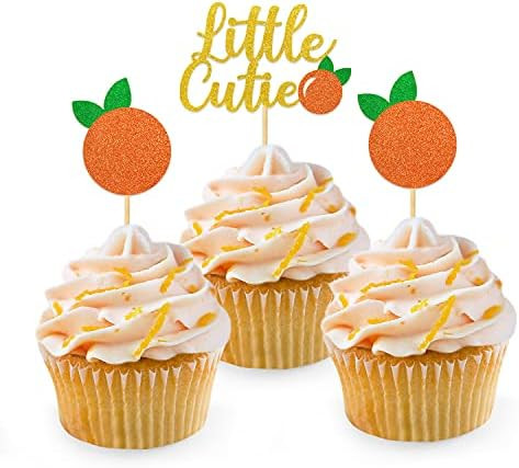 24pcs Little Cutie Baby Shower Cupcake Toppers Orange Glitter Cupcake Picks Clementine Themed Party  | Amazon (US)