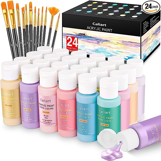 Caliart Pastel Acrylic Paint Set with 12 Brushes, 24 Pastel Colors (59ml, 2oz) Art Craft Paint fo... | Amazon (US)