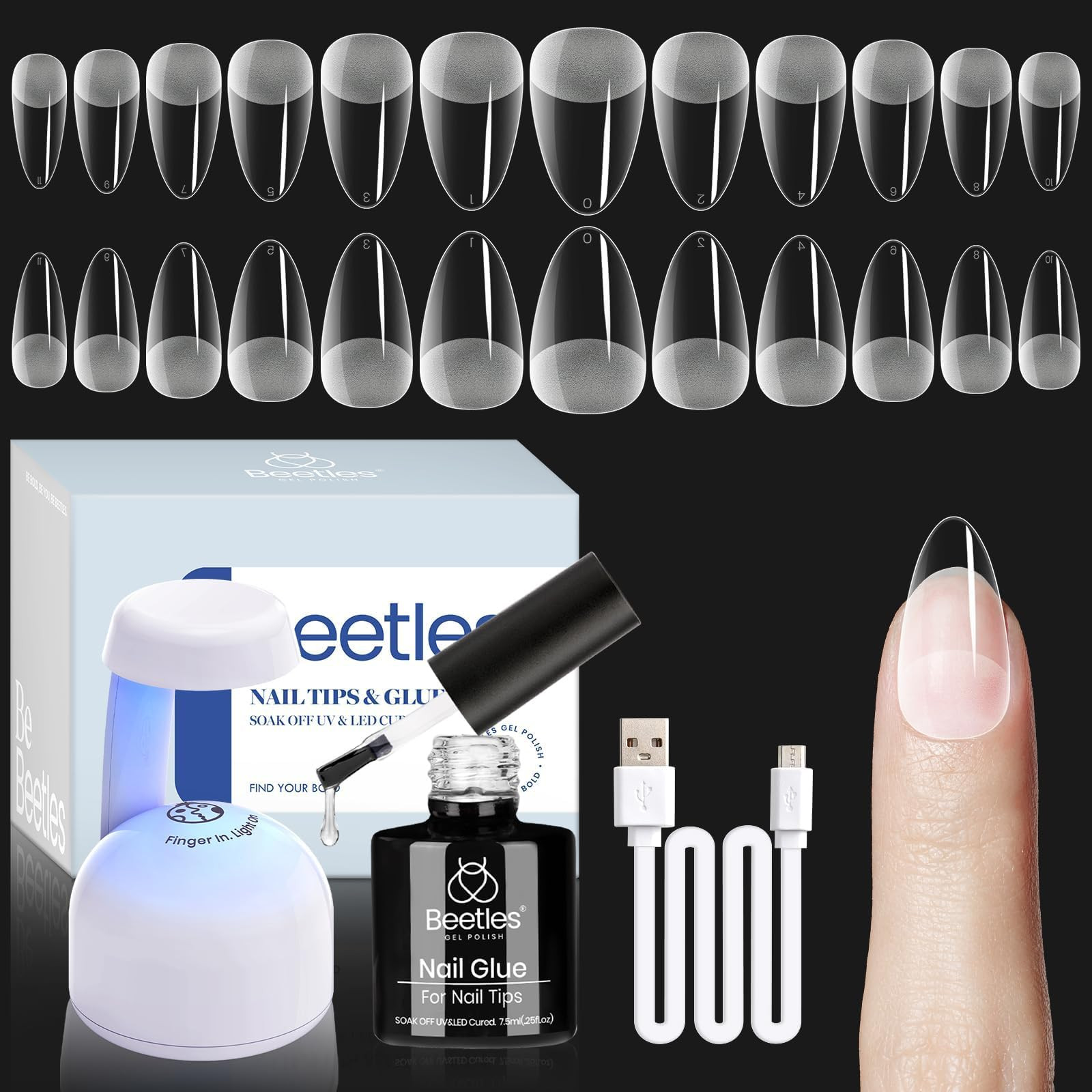 Beetles Gel Nail Extension Kit Almond Shape, Easy 9 in 1 Glue Uv Led Set Etch X Nail Tips Short A... | Amazon (US)