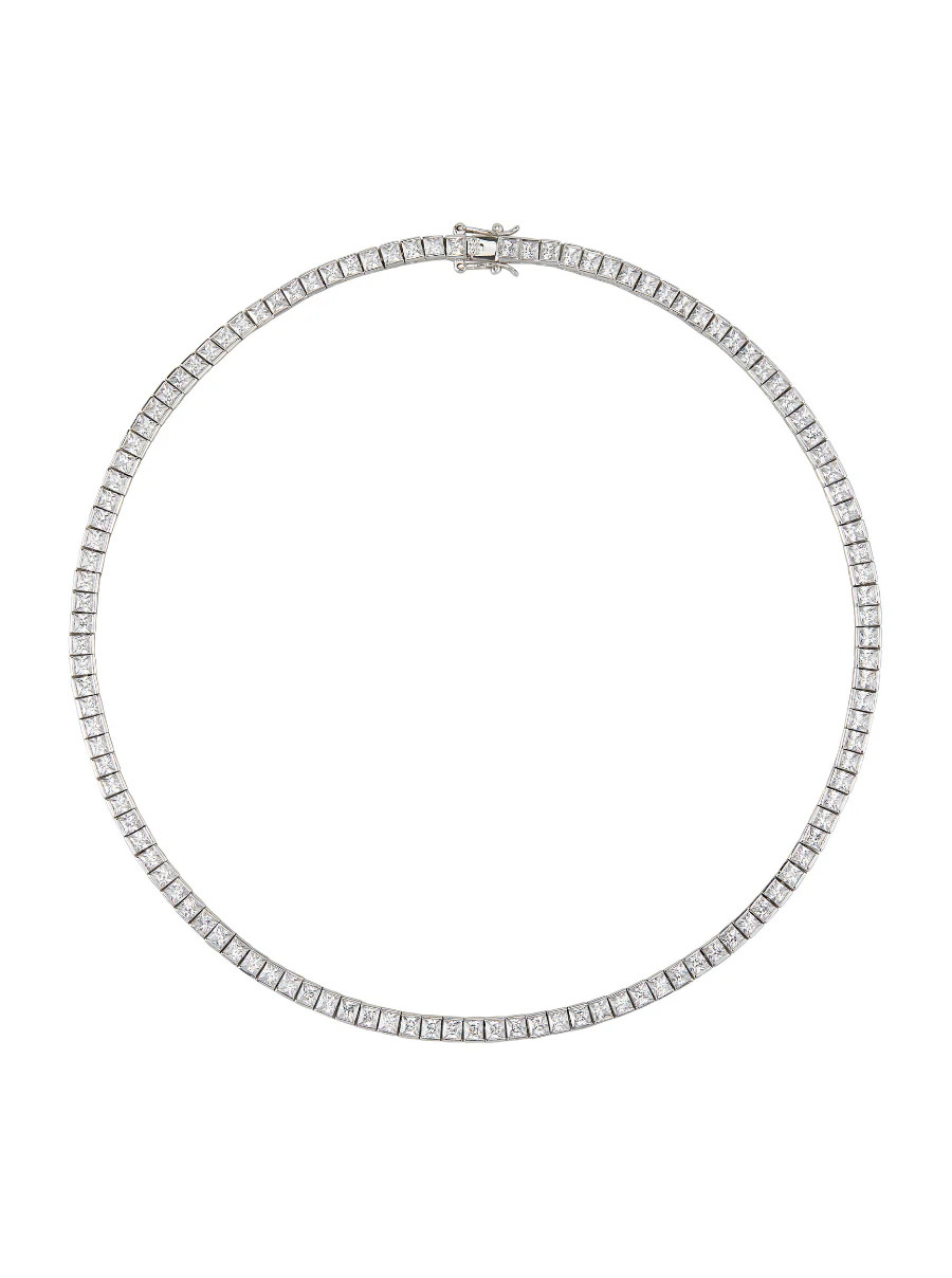 DORSEY PRINCESS CUT, LAB-GROWN WHITE SAPPHIRE SILVER RIVIERE NECKLACE | Dorsey