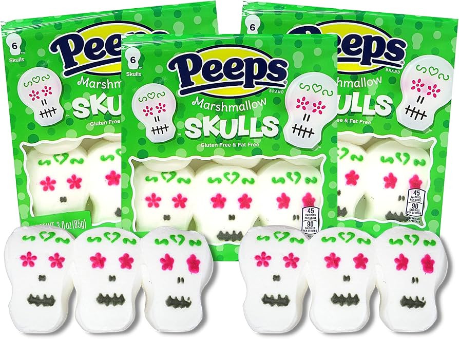 Peeps Marshmallow Candy Day of the Dead Sugar Skull Halloween Peep Marshmallows Party Favors, Cup... | Amazon (US)