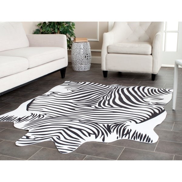 Safavieh Faux Zebra Black/ White Polyester Rug - 5' x 6'6" | Bed Bath & Beyond