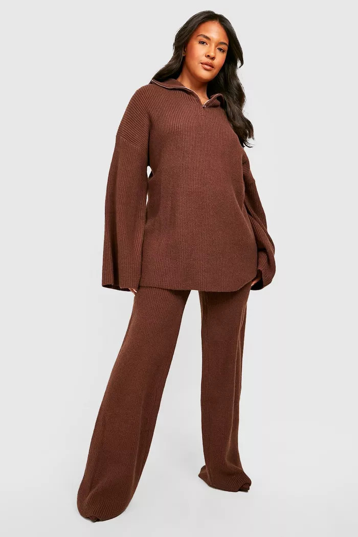 Plus Half Zip Chunky Knitted Co-ord | Boohoo.com (UK & IE)