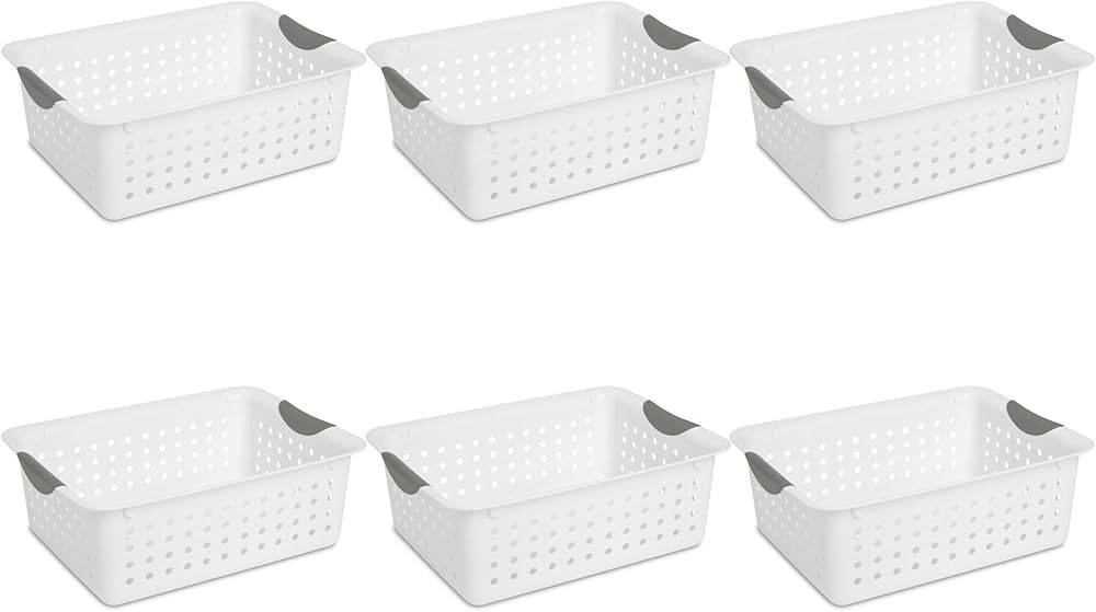 Sterilite 6-Pack Plastic Ultra Basket Storage Bins, Medium Organizing Box, White | Amazon (US)