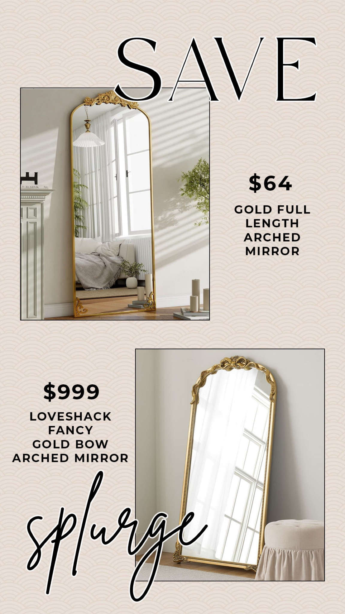 An under $100 floor length gold mirror that looks like the $1,000 LoveShackFancy mirror!

#saveorsplurge



#LTKSaleAlert #LTKSeasonal #LTKHome