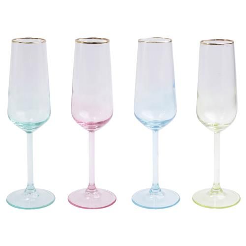 Vietri Rainbow Modern Classic Assorted Champagne Flute Glass - Set of 4 | Kathy Kuo Home