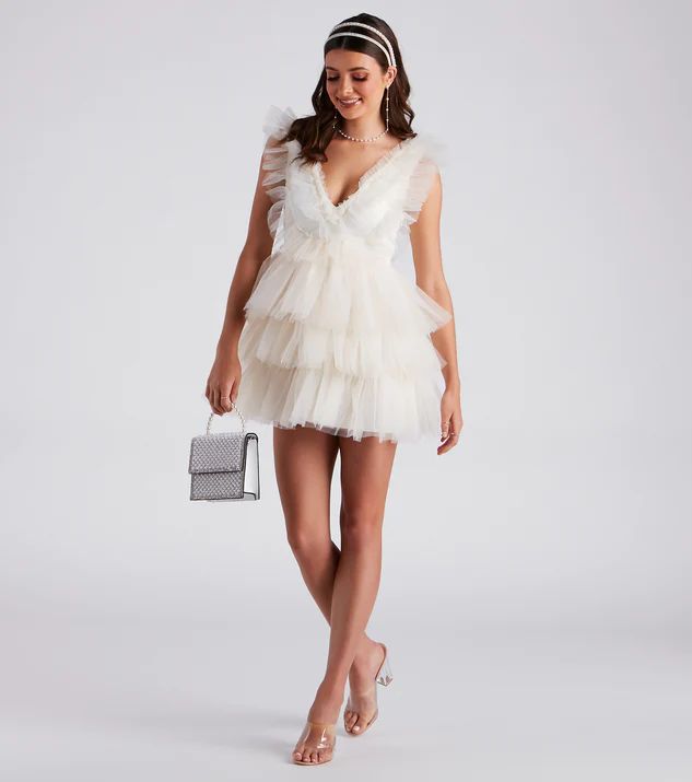Devon Ruffled Tulle V-Neck Party Dress | Windsor Stores