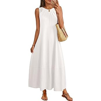 MEROKEETY Women's Summer Boho Maxi Dress 2026 Pleated Lace Hollow Out Beach Vacation Sundresses S... | Amazon (US)