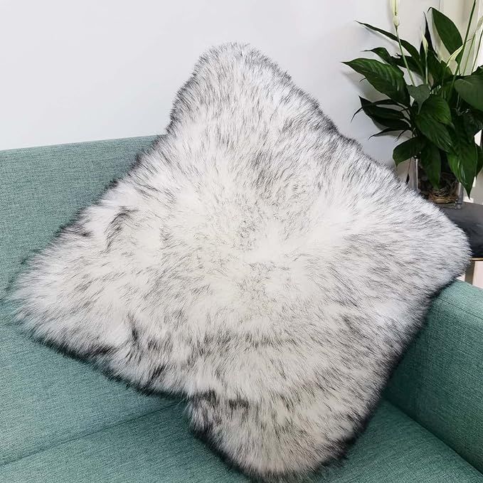 Fluffy Throw Pillow Cover Covered by White and top Black Long Hair for Couch Sofa Bed Decoration ... | Amazon (US)