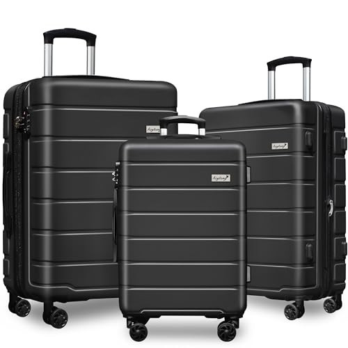 KEYTANG Explorer Light Weight Luggage Hardside Expandable Luggage Spinner Wheels Luggage Suitcase W/TSA Lock 3-Piece Luggage Set, Include 20" Carry on Luggage Suitecase (20in/24in/28in), Black | Amazon (US)