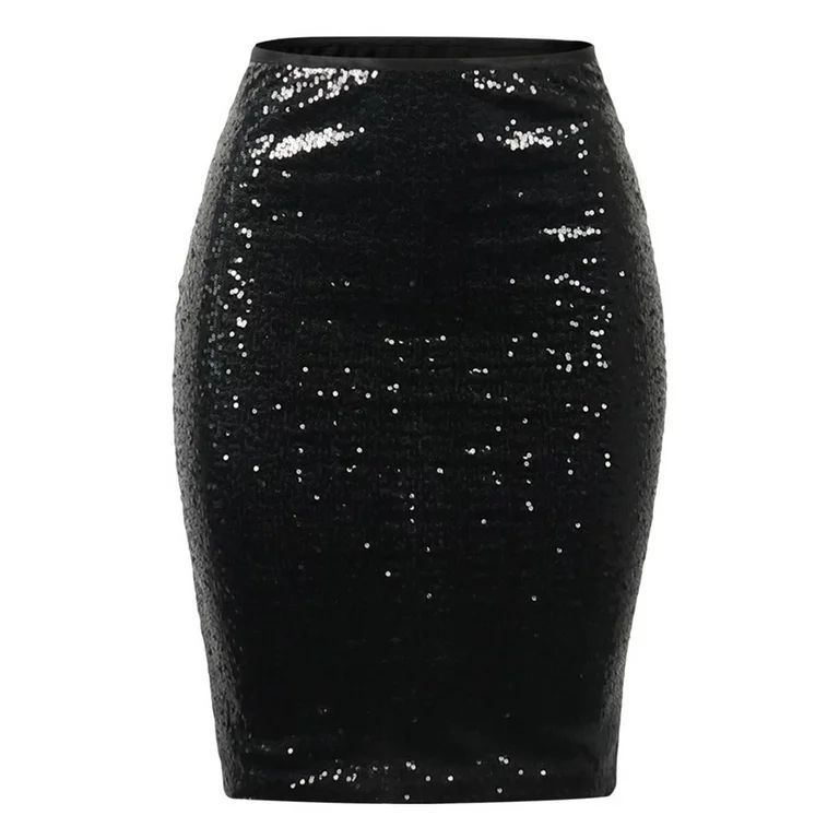 XIUH Women Fashion Sequins Long Skirt Women Wraped High Waist Slim Skirt Black L | Walmart (US)