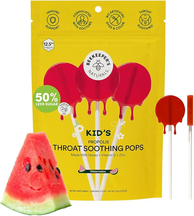 Kids Throat Soothing Watermelon Lollipops, by Beekeeper's Naturals - Doctor Formulated Immune Sup... | Amazon (US)