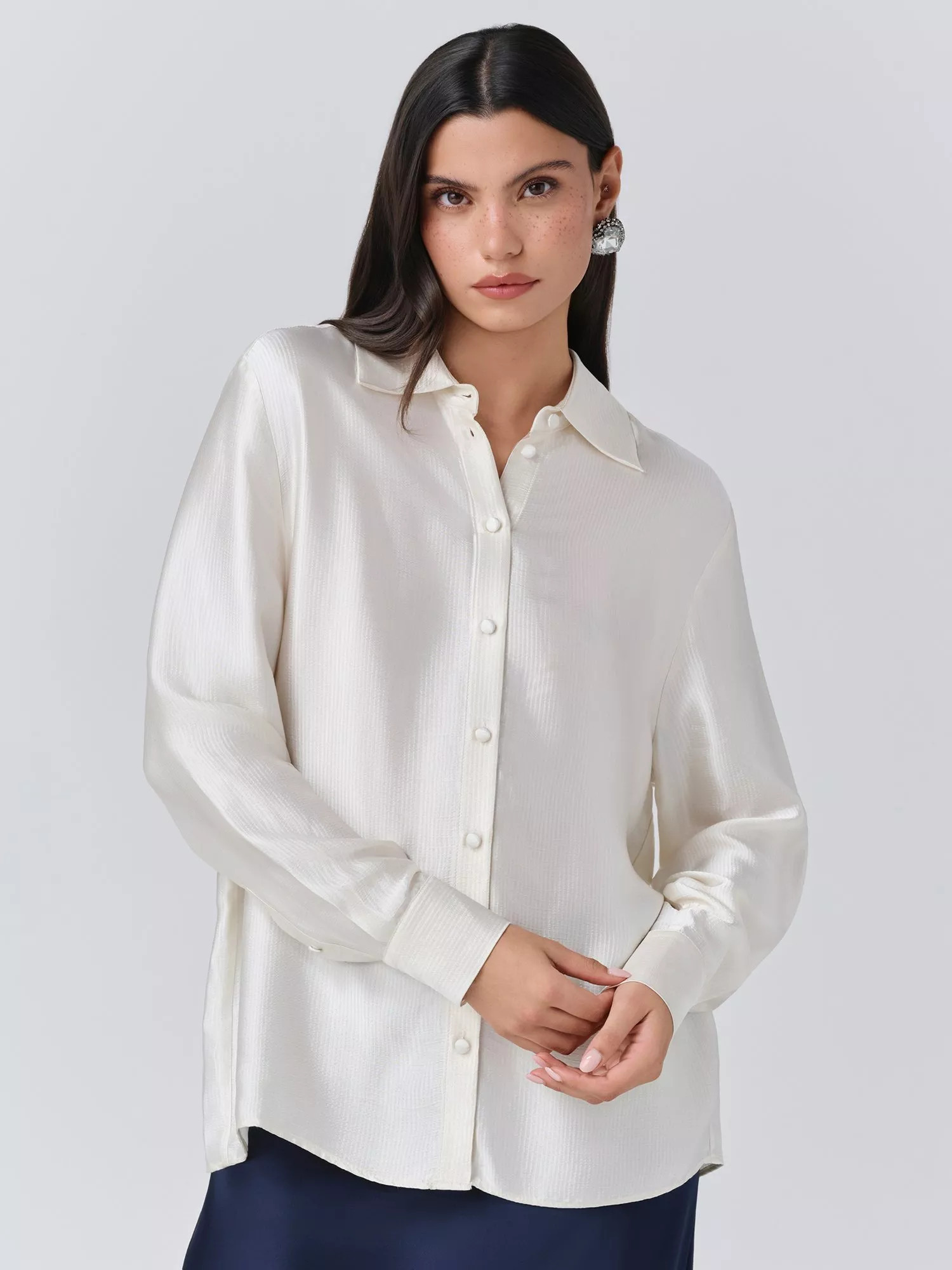 Ghost Ellie Satin Shirt, Ivory | John Lewis (UK)