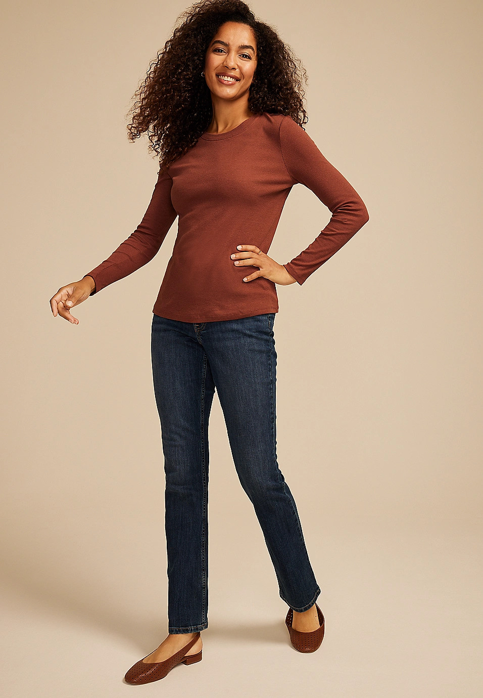 24/7 Ada Ribbed Long Sleeve Tee | Maurices