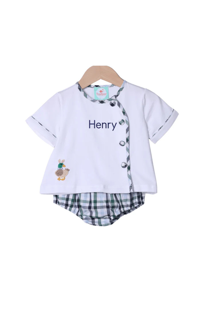 French Knot Mallard Bunny Plaid Diaper Set | The Smocked Flamingo