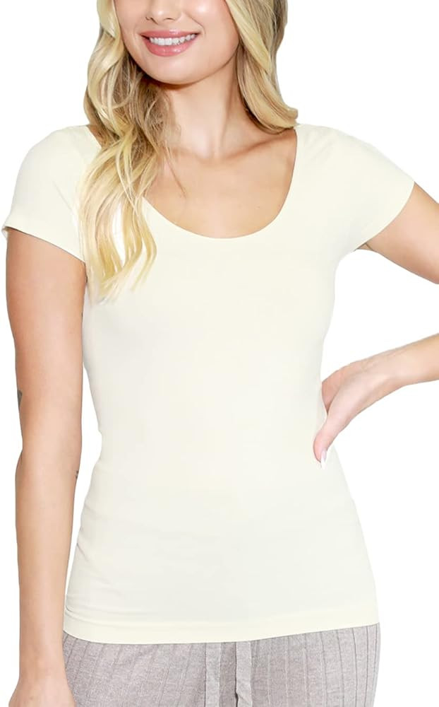 NIKIBIKI Women Seamless Cap Sleeve Scoop Neck Fitted Top, Made in U.S.A, One Size | Amazon (US)