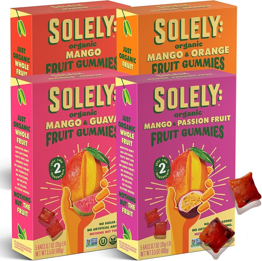SOLELY - Organic Mango Whole Fruit Gummies Variety Pack (4 Flavors, 5 Bags per Box) - Real Fresh ... | Amazon (US)