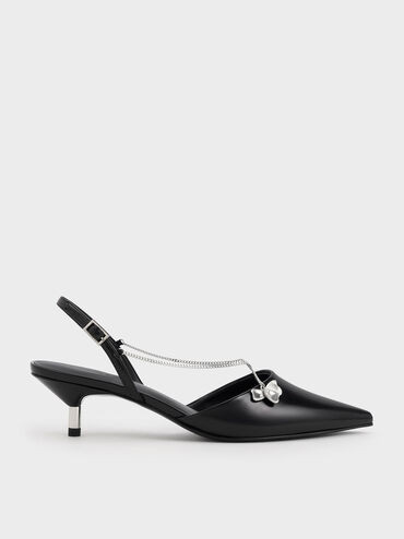 Flower-Accent Chain-Link Kitten-Heel Pumps | Charles & Keith US