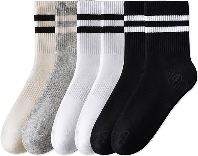DIBAOLONG Womens Striped Crew Socks Cotton Cozy Socks for Women Soft Above Ankle Sock 6 Pairs Siz... | Amazon (US)