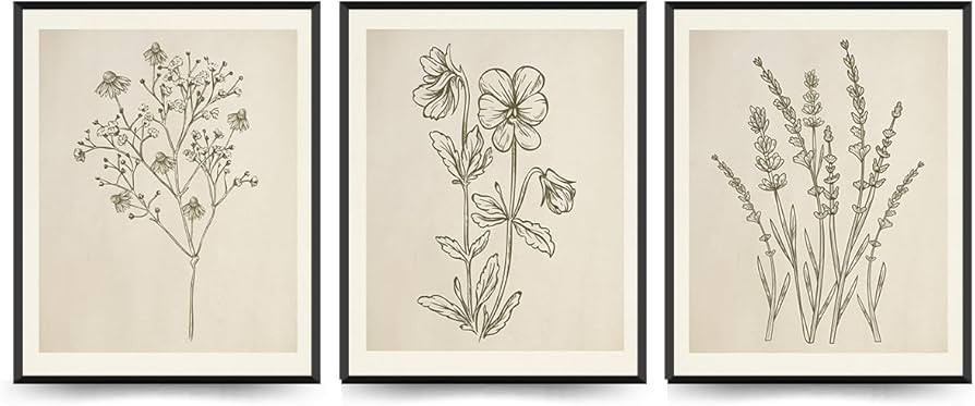 ETVISO Vintage Floral Wall Art Set of 3, Flower Poster for Room Aesthetic Vintage Prints, Wildflo... | Amazon (US)