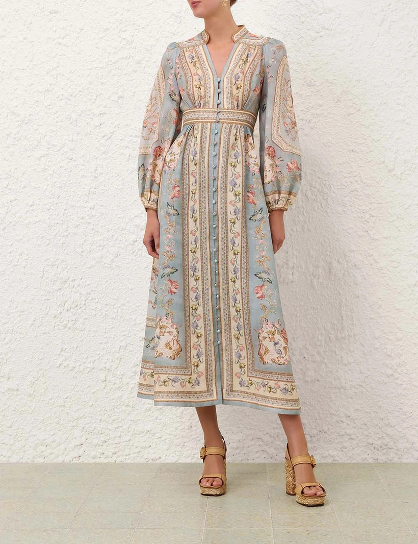 Roselight Plunge Midi Dress - Blue Tapestry Floral            
        
                    

   ... | ZIMMERMANN (US, CA, EU, MENA)