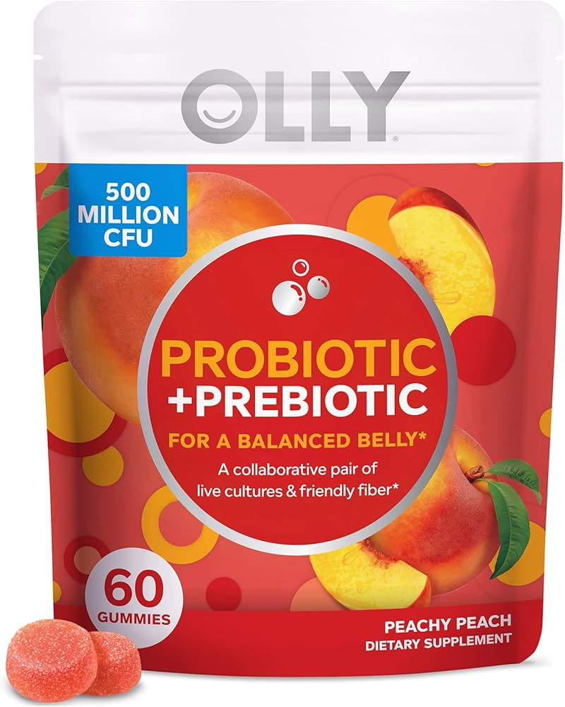 OLLY Probiotic + Prebiotic Gummy, Digestive Support and Gut Health, 500 Million CFUs, Fiber, Adul... | Amazon (US)