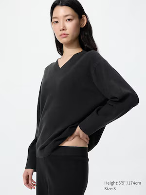 Uniqlo - Washable Knit V Neck Jumper (smooth) - Black - XXL | UNIQLO (UK)