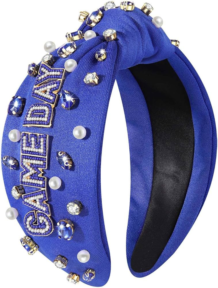mokkia Football Headband for Women - Beaded Rhinestone Jeweled Wide Top Knot Sports Hair Accessor... | Amazon (US)